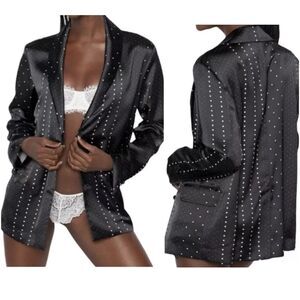 Victoria's Secret Satin Jacquard Bed & Evening Black White Polka Dot Blazer Med
